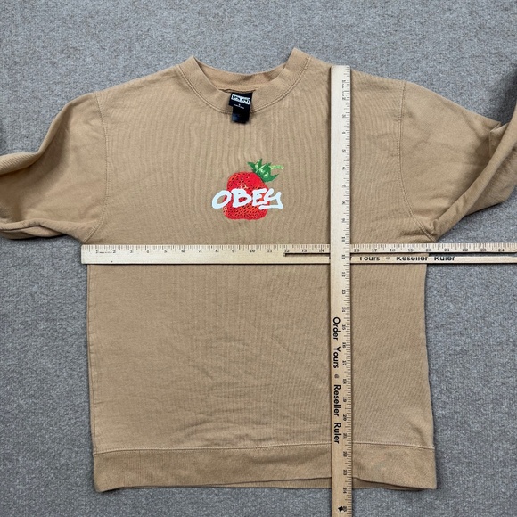Obey Womens Sweater Brown Small Long Sleeve Pullover Strawberry Streetwe… - Picture 4 of 7